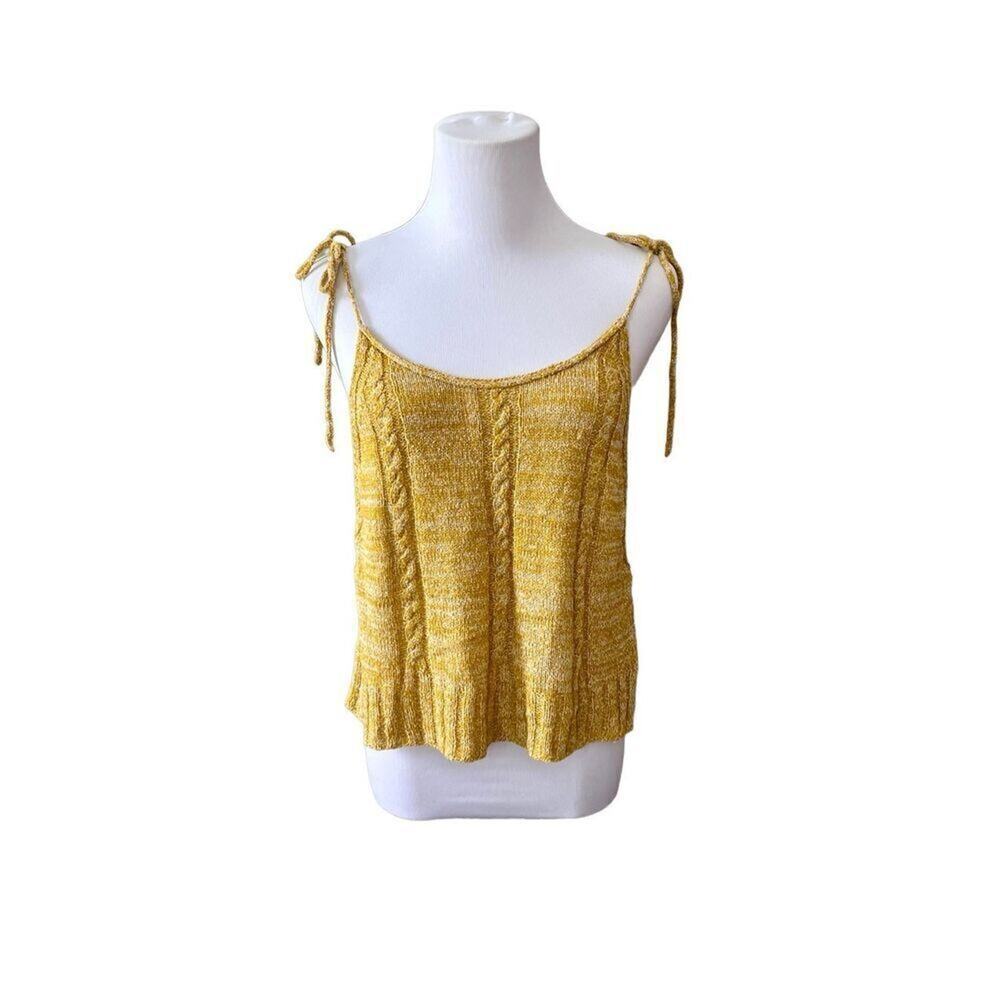 Free People Bombshell Cropped‎ Knitted Sleeveless Top Mustard Yellow sz Small